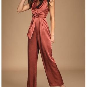 Crinkle in Time Rusty Rose Satin Tie-Front Jumpsuit